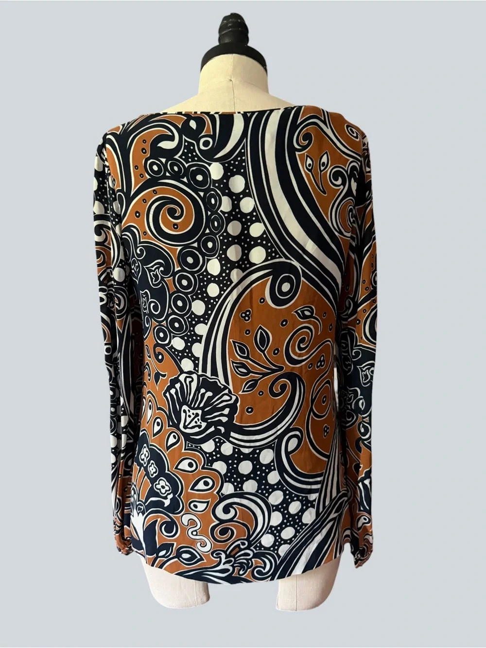 Tory Burch Black and Brown Paisley-Print Long Sleeve Blouse